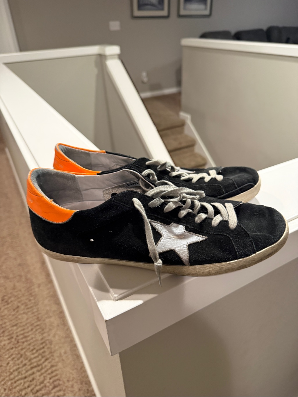 Golden Goose Black Suede Sneakers With White Star And Orange Heel